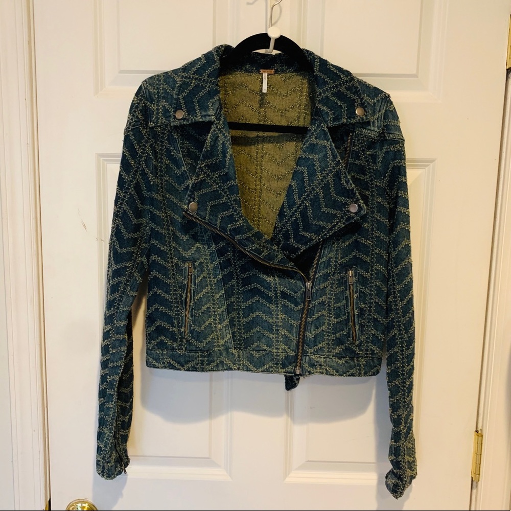 Free People textured denim bomber jacket
